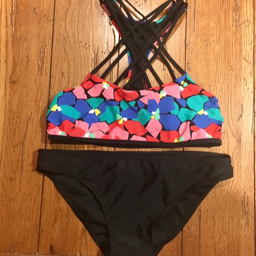 AERIE MEDIUM BLACK PINK BIKINI SWIMSUIT